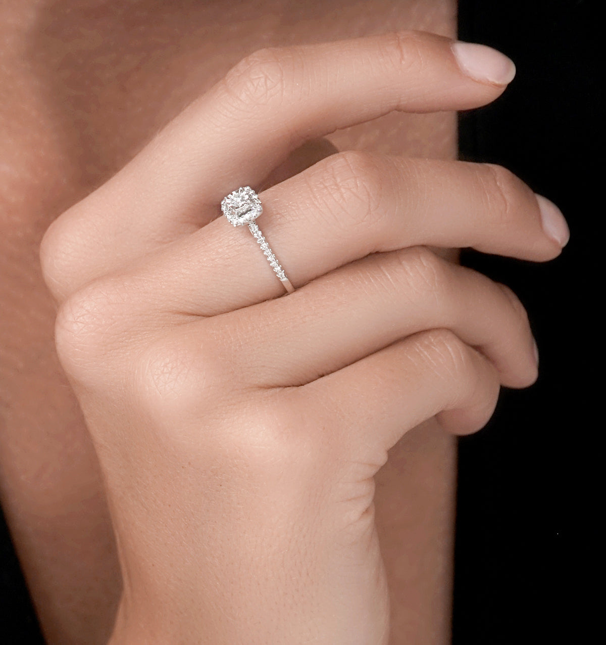 Masami Lab Diamond Halo Engagement Ring 0.25ct Pave Set in 925 Sterling Silver
